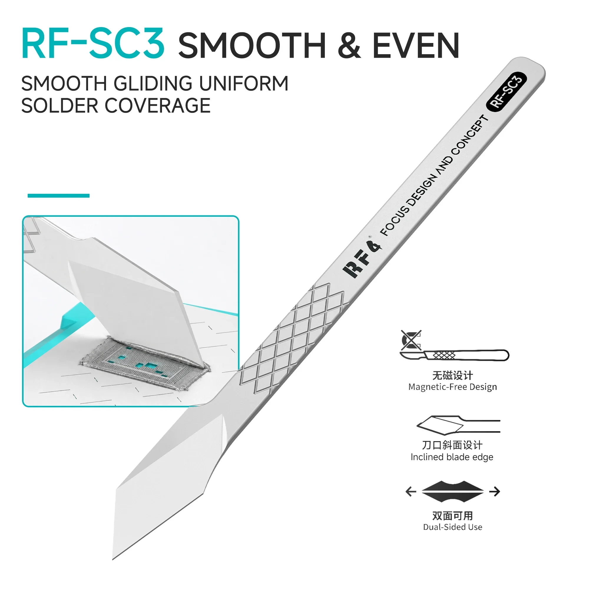 RF4 RF-SC3 Tin Spreading Tool Non-Magnetic Ceramic Scraper Double-Sided Bevel Blade For Phone Motherboard PCB IC BGA Repair
