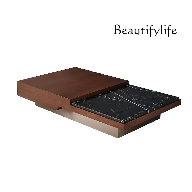

Italian minimalist high-end living room solid wood coffee table marble rectangular walnut color mix