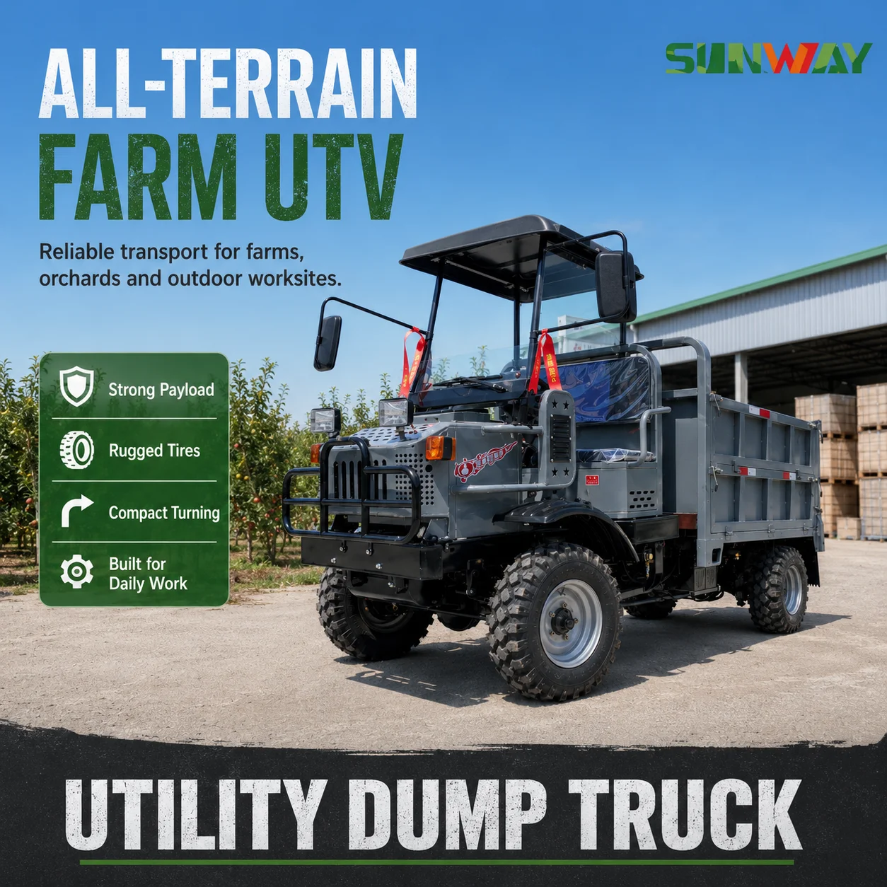 Low Speed Diesel Farm UTV Side CE EPA By Side With Hydraulic Dump Box For Sale