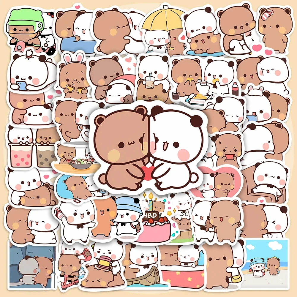 Urso bonito do panda e Panda adesivos, Adesivos impermeáveis dos desenhos animados do PVC, Adesivos dos desenhos animados, Bubu Dudu, 50 folhas por conjunto