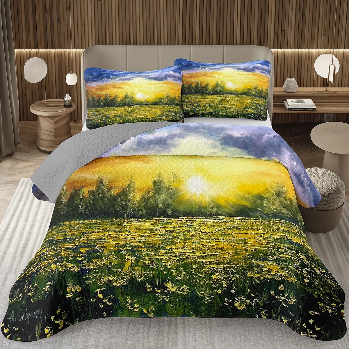 

Natural Scenery Quilted Bedspread Twin Queen Size Vintage Rustic Style Coverlet Set 2/3 Piece Soft Microfiber Quilt Bedding Set