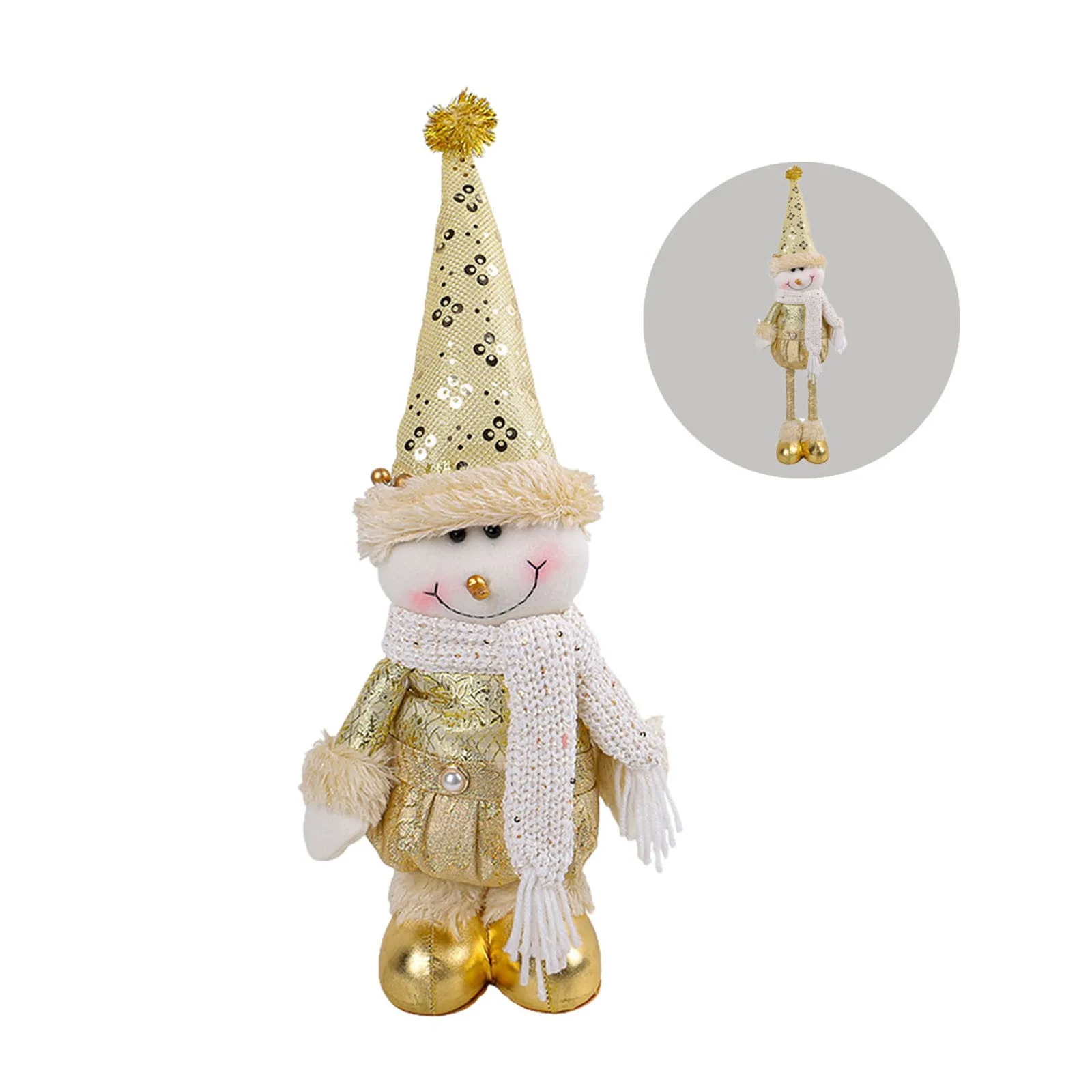 Golden Glitter Santa Snowman Christmas Telescopic Figure Gold Christmas Standing Doll Decorations Christmas Keepsake Ornament