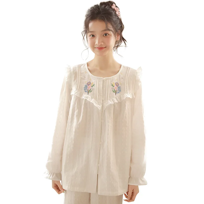 Japanese New Style Women's Cotton Pajamas Set Long-Sleeved Top with Trousers Casual Spring Autumn Winter Sleepwear