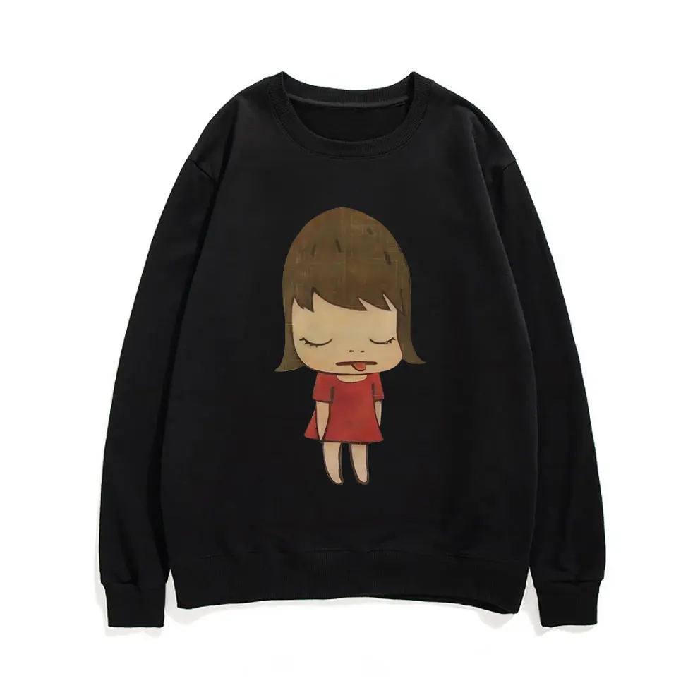 Yoshitomo Nara Sticking Out Tongue Red Dress Girl Baby Graphic Sweatshirt Men Women Fashion Cartoon Oversized Pullover Tracksuit