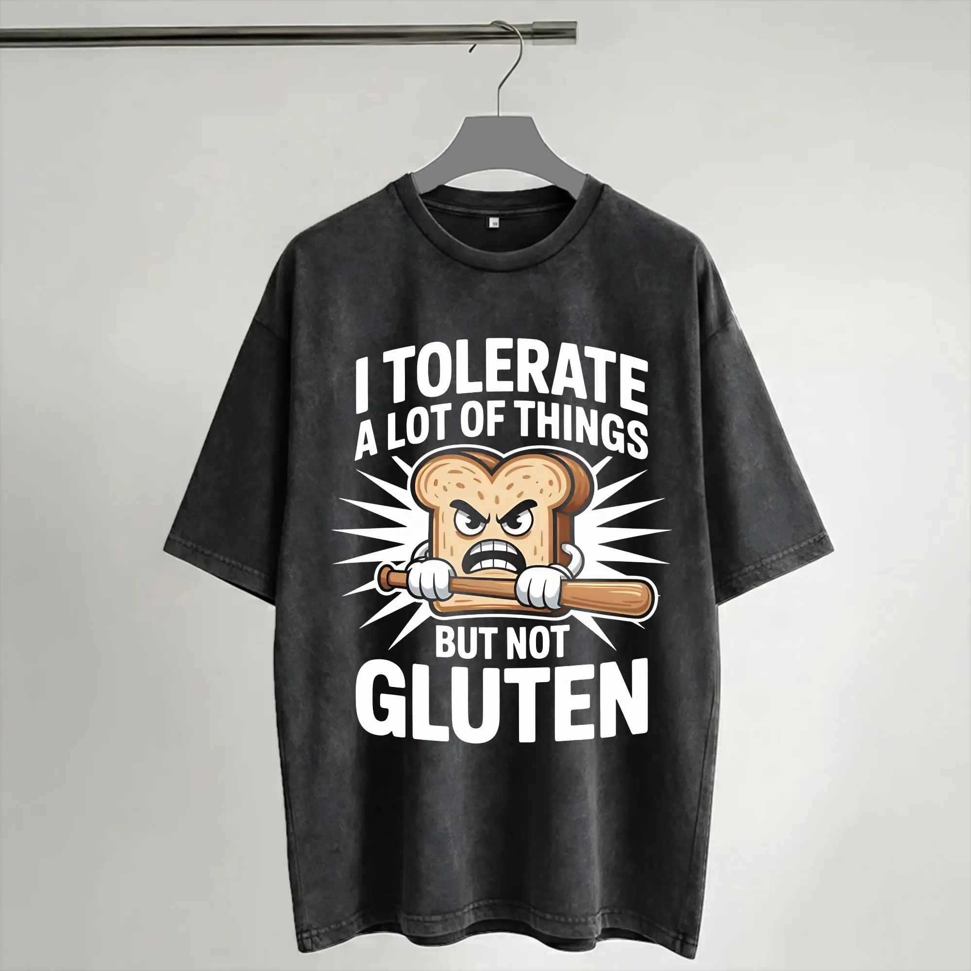 Harajuku Washed Shirts I Refuse to Tolerate Gluten Meme Accessories Vintage T-Shirts Oversize  Short Sleeve Graphic Printed Tee