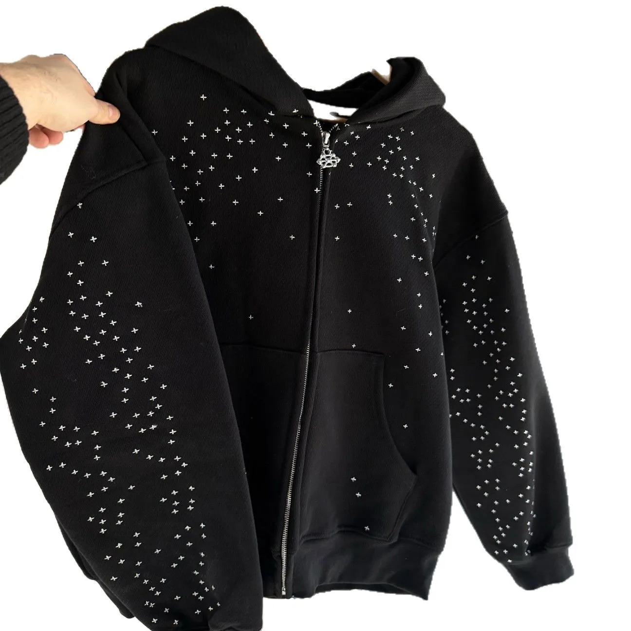 Street Classic Black Harajuku Design Zipper Hooded Men's Hip-hop Harajuku Y2k Personality Casual Retro Couple Cardigan Jacket