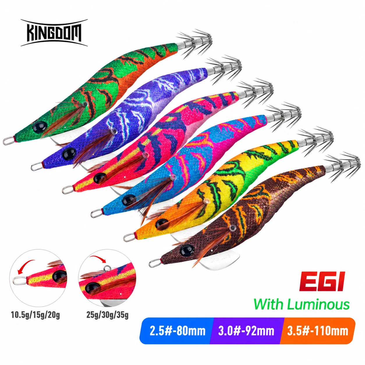 Kingdom EGI Jigs 2.5 #   3.0 #   3.5 #   Künstliche Angeln Locken Hohe Qualität Tintenfisch Haken Jigging Harte Garnelen Köder Für Tintenfisch EGI