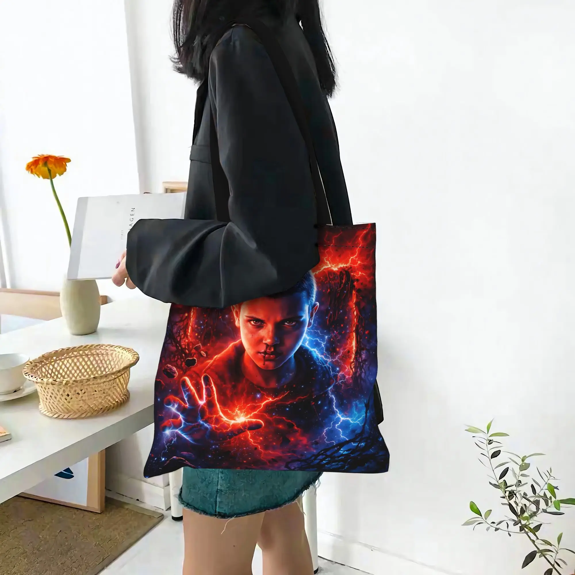 

Модная сумка для покупок, сумка для первого дня в школе, сумка-тоут из холщовой ткани с принтом из фильма «Очень странные дела», женская сумка через плечо