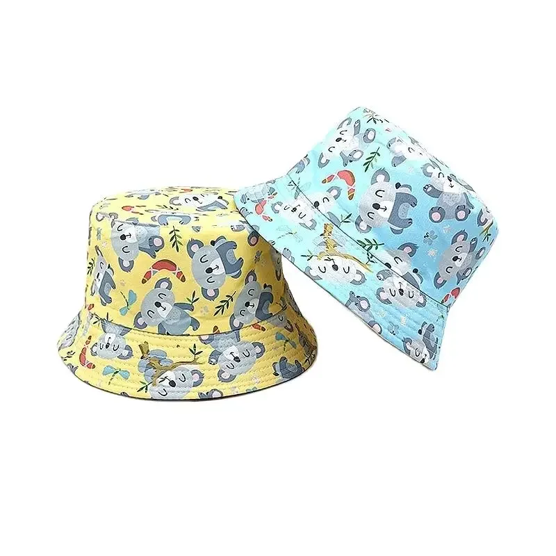 2024 Spring Polyester Cartoon Print Bucket Hat Outdoor Travel Sun Cap For Child Boy and Girl 98