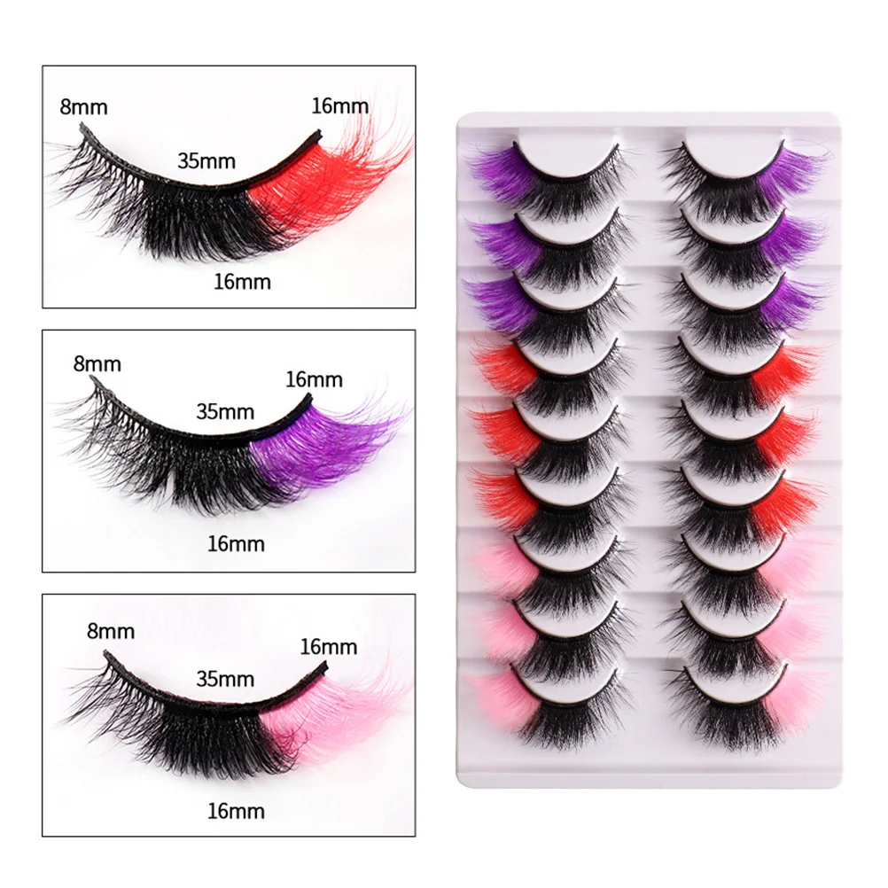 9 pares de cílios postiços coloridos grossos e longos para mulheres, aumento dos olhos, aparência rápida, aplicação, conforto, todos