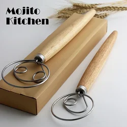 Batidora creativa de acero inoxidable para pan, utensilios para hornear masa, batidor de huevos, herramienta mezcladora, mango de madera de roble