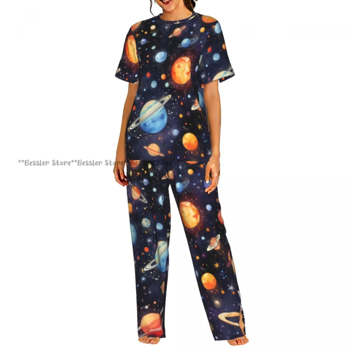 

Women's 2-piece set Space Stars And Galaxies Pattern Pajamas Short sleeved Top and Pants Sleepwear
