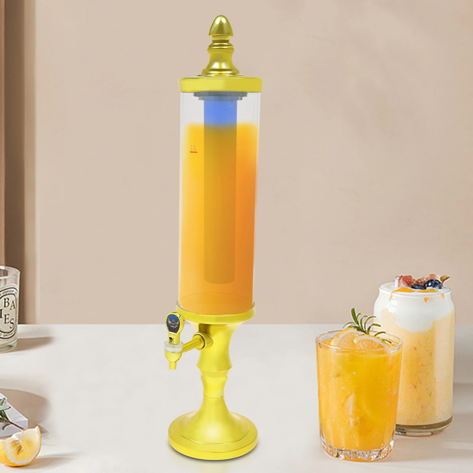 Beer Tower Dispenser with Ice Tube and   Light - 3.2 Qt./3 L Gold