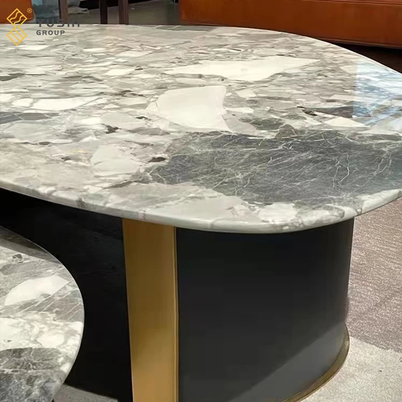 Yushi Group Modern Minimalist Designer Living Room Furniture Natural Marble Table Set Stainless Steel Base Coffee Table