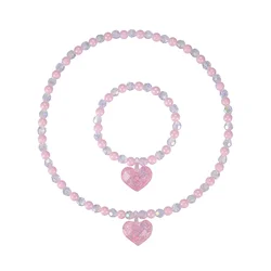 2pcs Sweet Pink Heart Children Necklace Bracelet Set Candy Colorful Beaded Girls Necklace Jewelry Wholesale