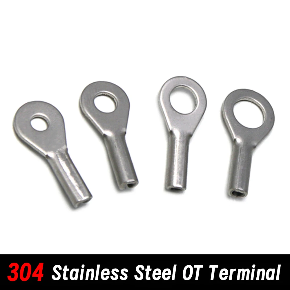 100PCS 304 Stainless Steel OT Terminal Block M3-M10 Screw Fixing Hole Suitable for 1-2mm Steel Wire Rope Connection Accessories