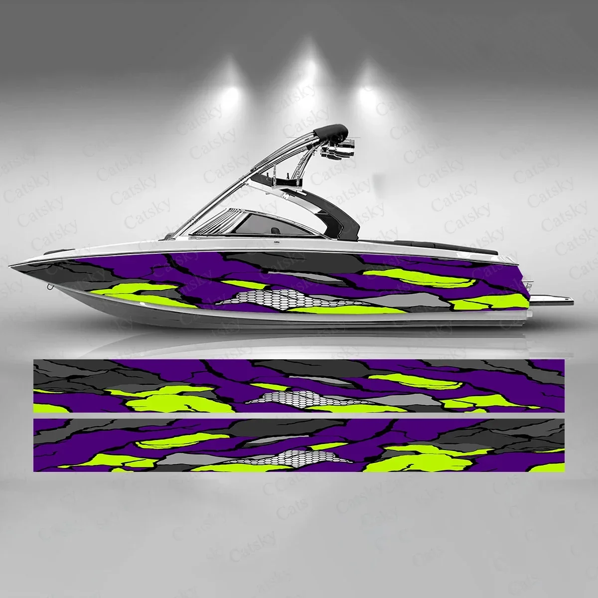 Honeycomb Stripes Colorful Boat Sticker Fashion Custom Fish Boat-Sticker Vinyl Waterproof Boat Wrap Graphic Boat Wrap Decal