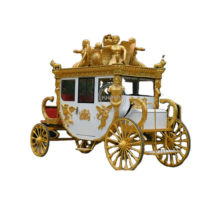 OEM Wedding Electric Horse Drawn Carriage Golden Color Royal Sculpture Horse Carriage on Sale