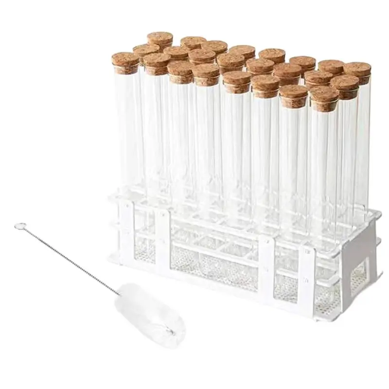 Glass For Test Tube Set 24Pcs 80Ml With Cork Stoppers And 24 Holes Plastic Tubes Rack For Test Lab