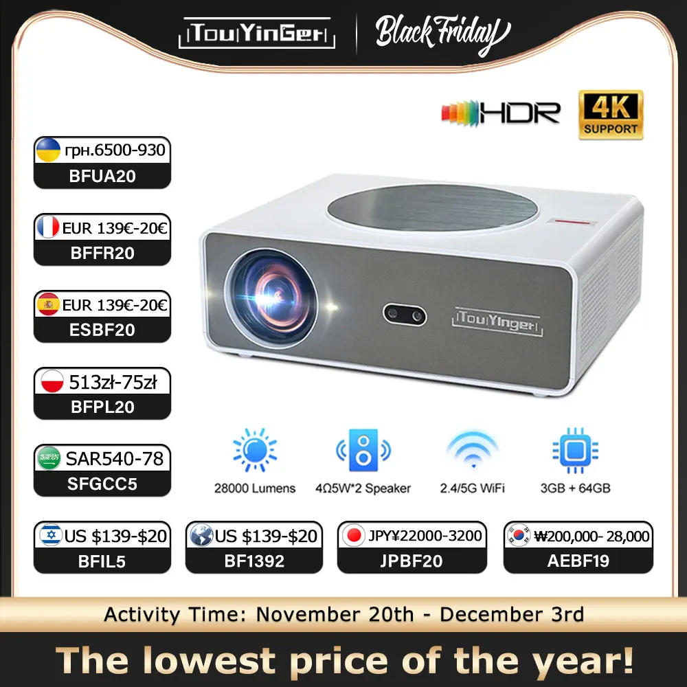 ใหม่ Touyinger Q11Android โปรเจคเตอร์ 4 K 8 K LED โฮมเธียเตอร์โปรเจคเตอร์ 5G Full HD โปรเจคเตอร์ภาพยนตร์