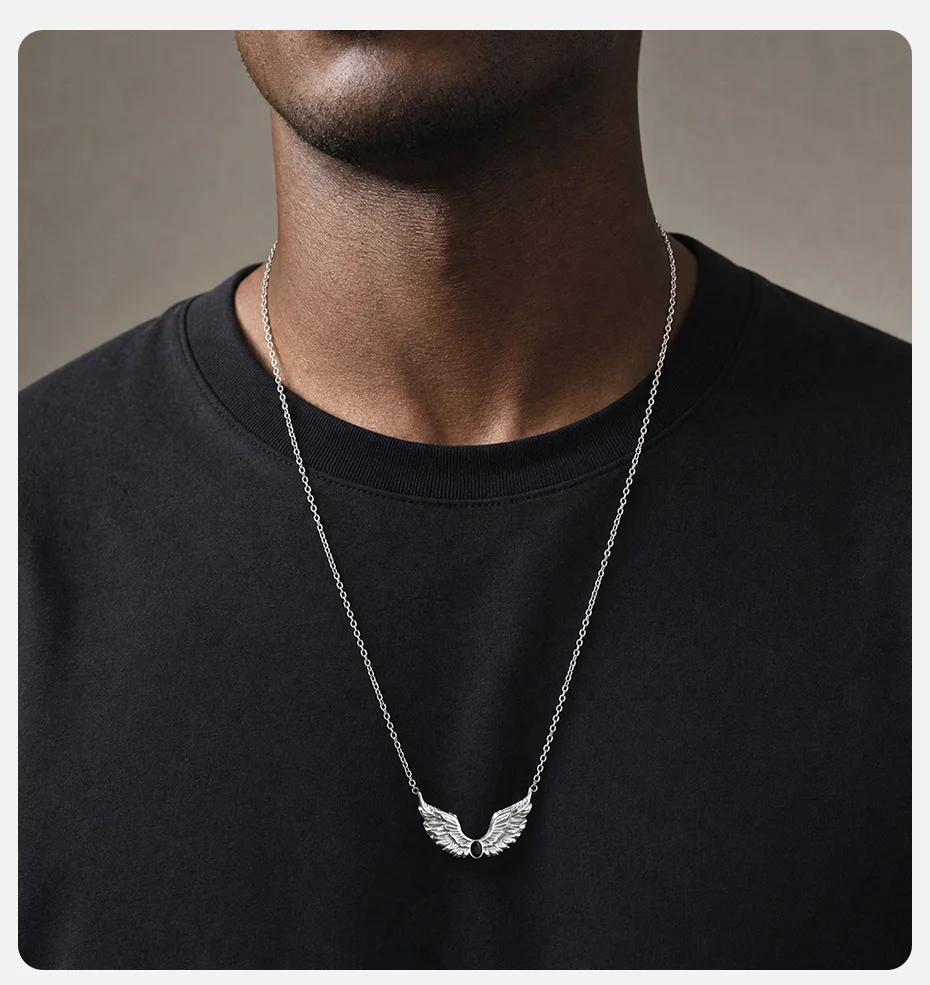 Vnox Halskette mit Engelsflügel-Anhänger für Herren, Edelstahl mit eingelegtem Zirkon, verstellbare Kette, Punk-Street-Schmuck für Herren, Geburtstagsgeschenk – Detail 2
