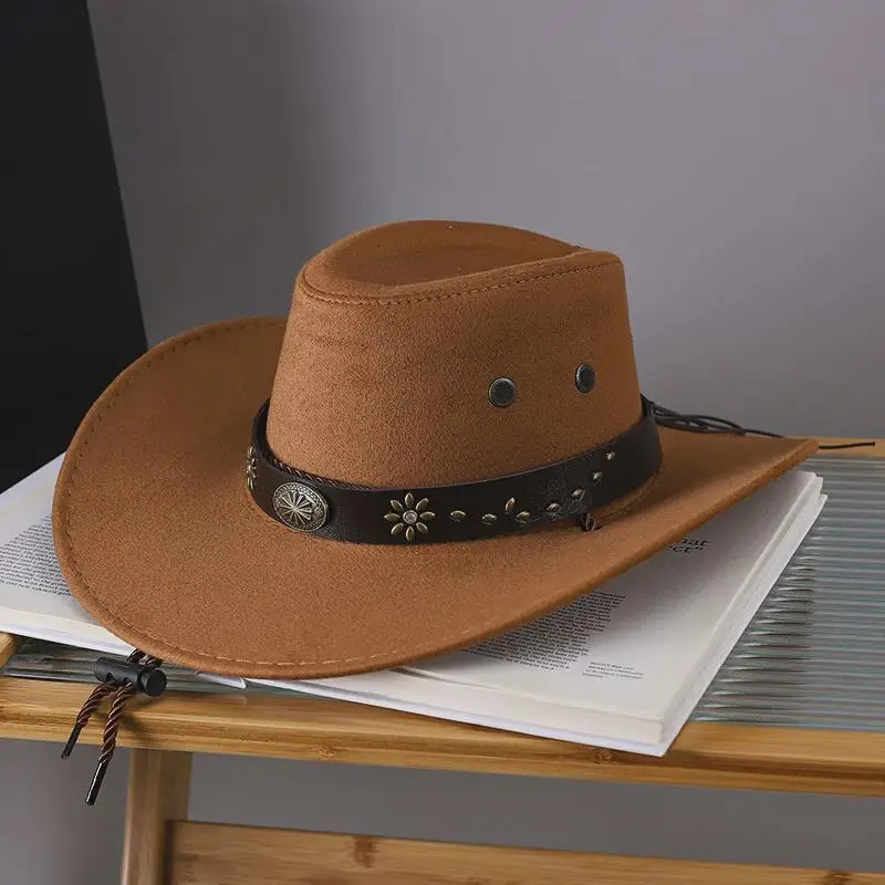 جديد الجلد المدبوغ الاصطناعي قبعات رعاة البقر الغربية خمر كبيرة الحافة شهم راعية البقر الجاز قبعة عطلة قبعة الحفلات