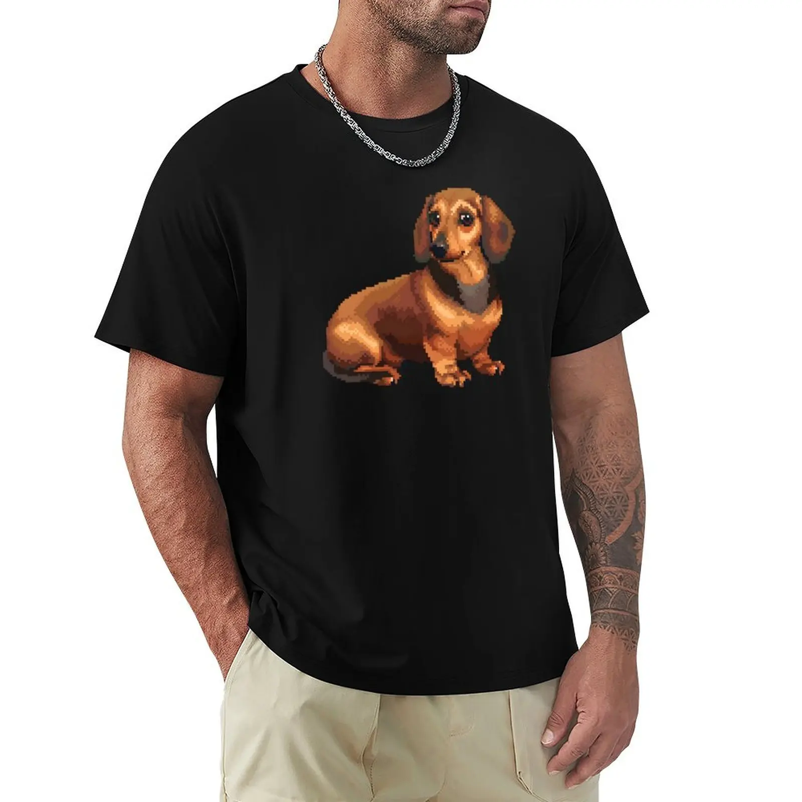 16-bit Pixel Art Dachshund T-Shirt sports fans Aesthetic clothing heavyweights mens t shirts