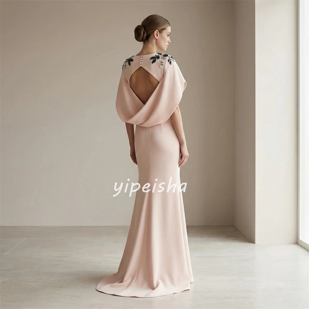 Personalizado de alta qualidade formal jérsei beading botão sereia vestido de festa clássico elegante com decote em v sem mangas vestidos de noite retro