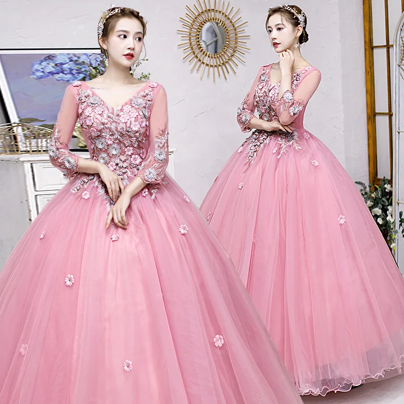 Customized Ball Gown Quinceanera Dresses Appliques V Neck Prom Birthday Party Gowns Vestido De 15 Anos Sweet 16