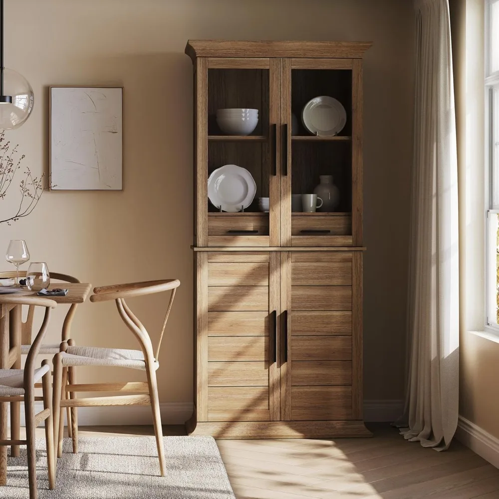 

"72-Inch Tall Freestanding Kitchen Pantry Cabinet with Hutch, Large Storage Cabinet featuring Doors and Shelves, Including 2 Dra