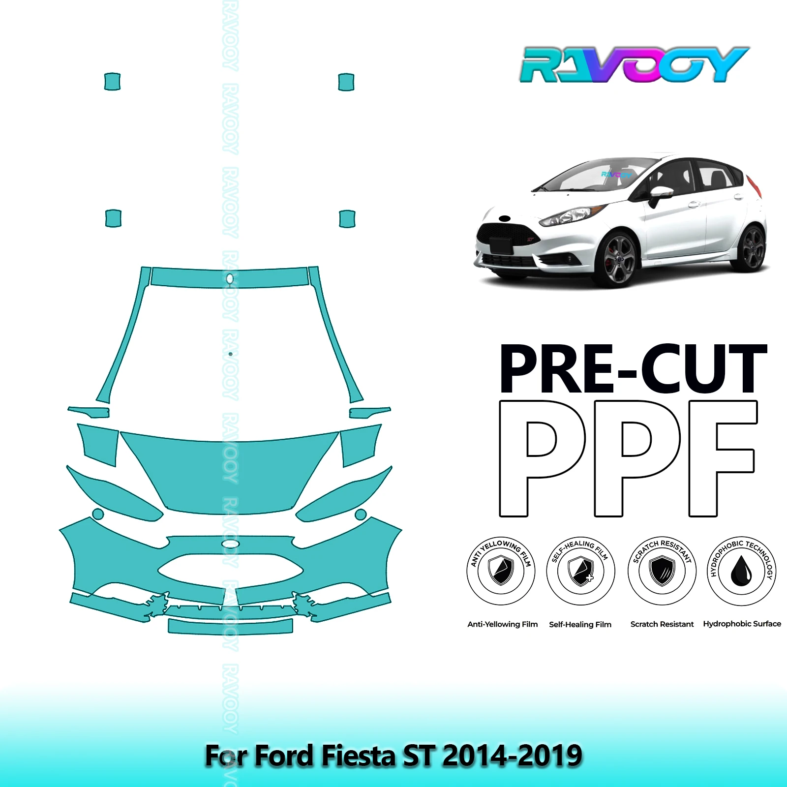 RAVOOY 8.5Mil Custom-Fit Precut TPU PPF Front Kit Clear Bra Stone Guard EU UK For Ford Fiesta ST 2014-2019