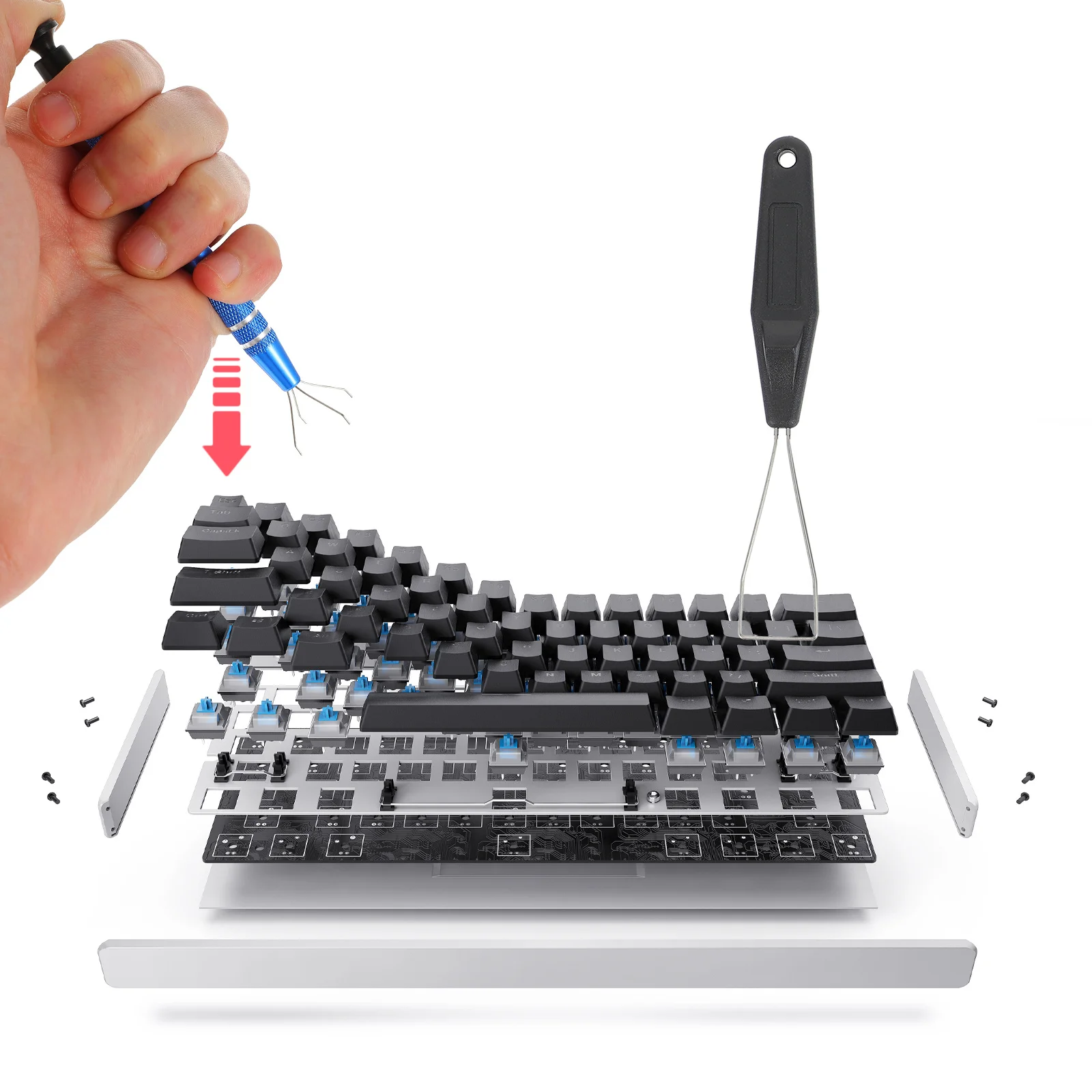 

1Set Keyboard Cleaning Kit Keycap Remover Lubricating Pen Puller Brush Anti-Static Mechanical Keyboard Tools Key Cap Remover