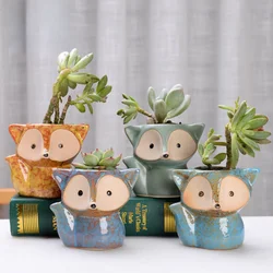 Ceramic Fox Plant Pot Micro Cute Mini Potted Succulents Small Flower Pots Bonsai Cartoon Planter Home Flower Pots Decorative