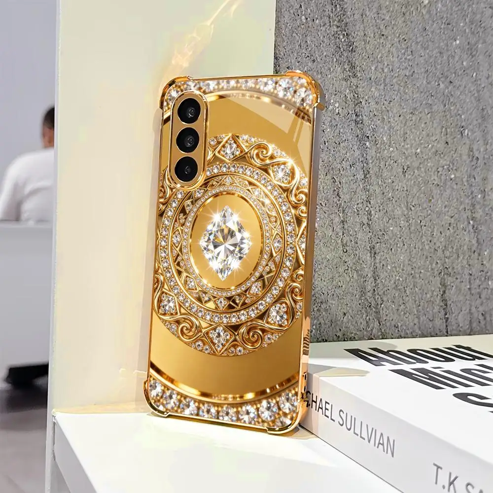 Sleek Gold Mirror Diamond Fashion phone case s26 ultra case 폰케이스 glass for Samsung Galaxy S26 S25 S24 S23 S22 FE,Ultra,Plus
