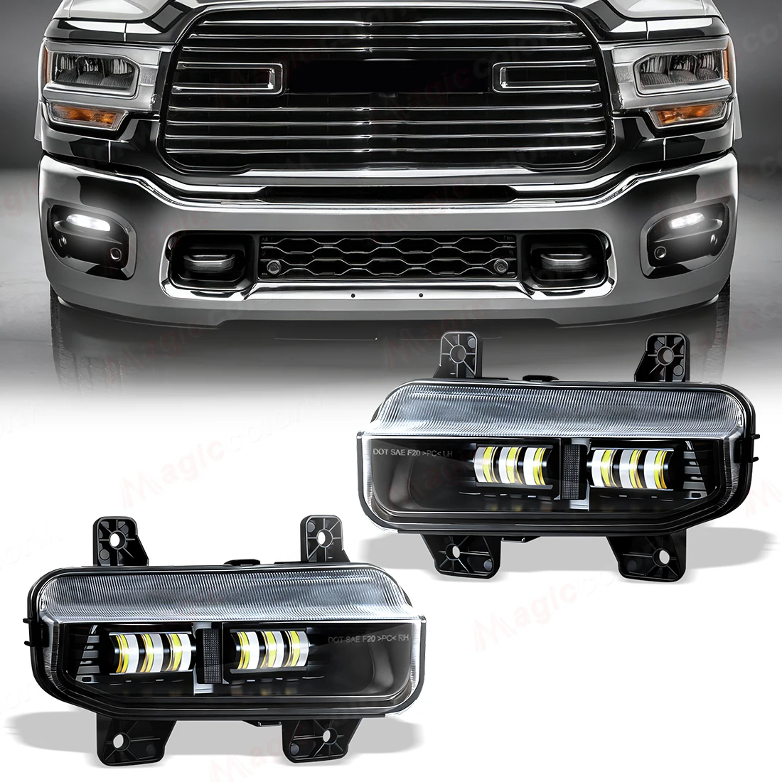 DLAA For Dodge Ram 1500 2019 2020 2021 2022 2023 2024 LED Car Fog Lamps Front Bumper Headlights Auto DRL Daytime Running Lights