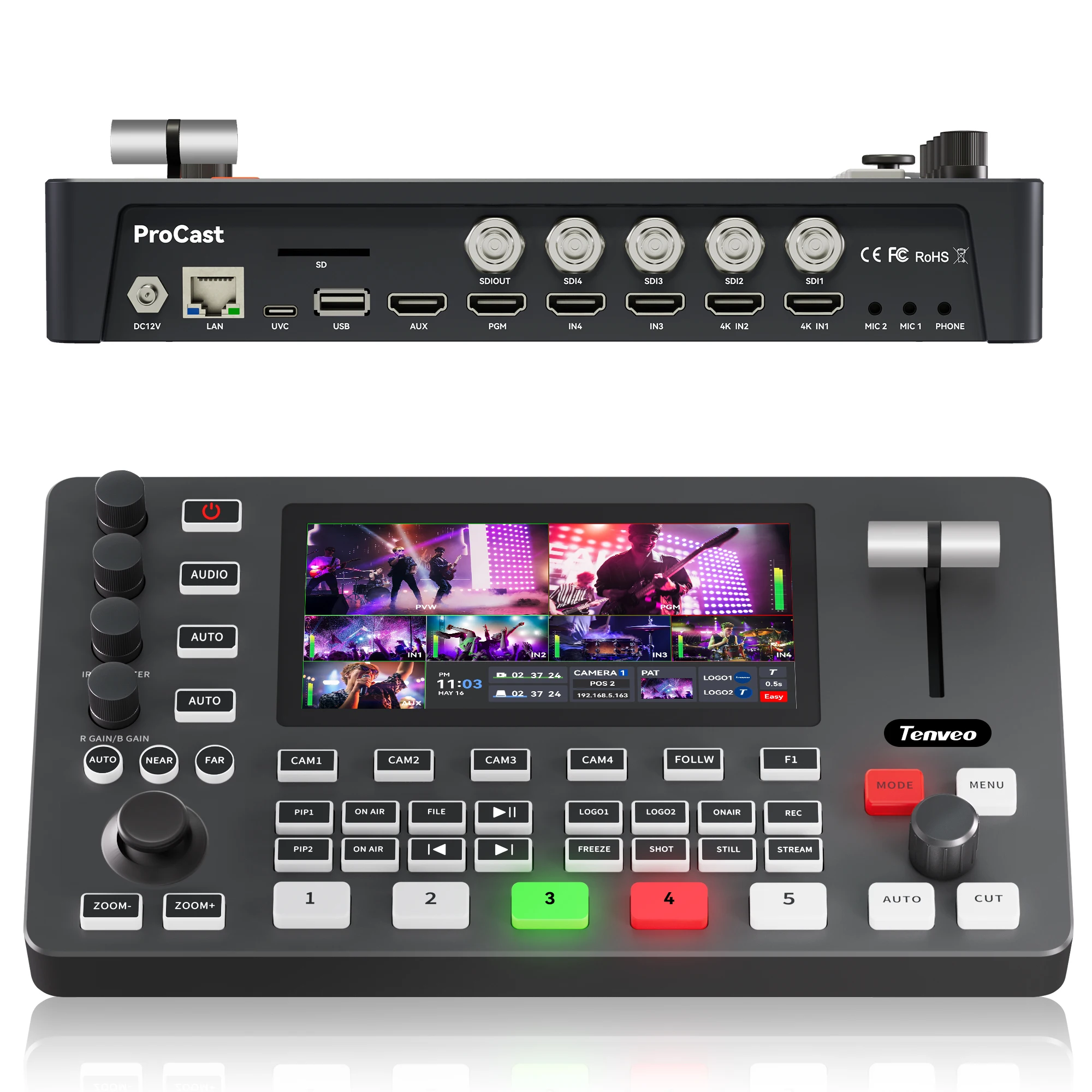 

Видеомикшер-коммутатор 4K HDMI с 5,5-дюймовым FHD LCD-экраном, 4-канальный HDMI-коммутатор для прямой трансляции