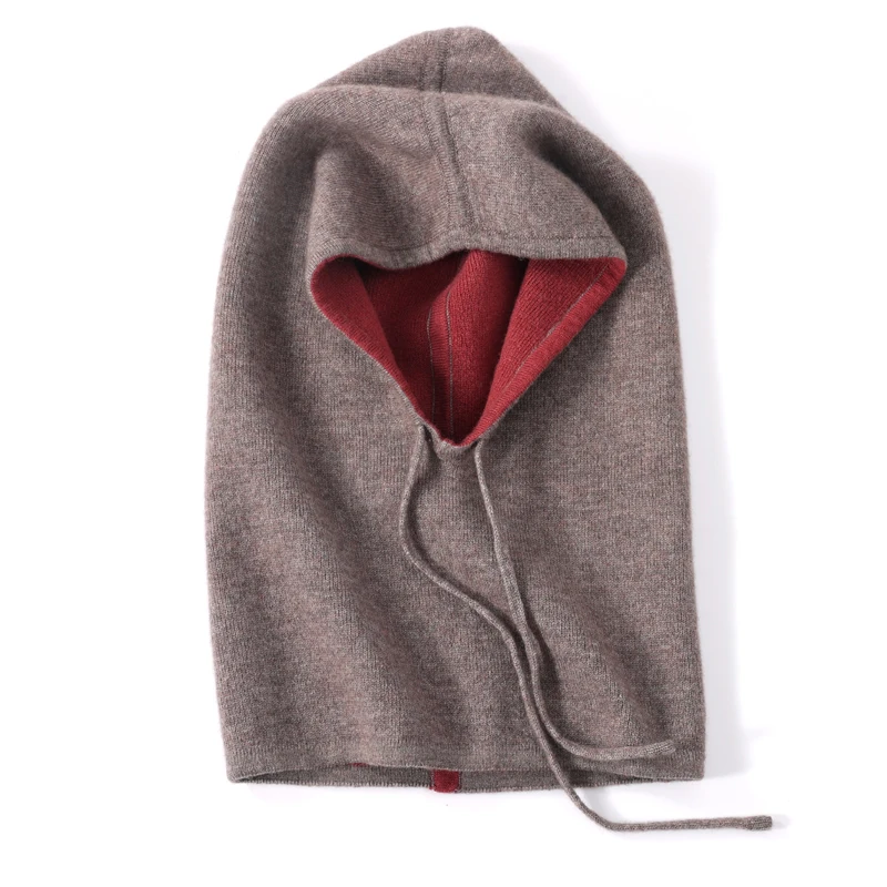 

Autumn Winter 100% Pure Wool Balaclava Hat for Women Thickened Neck Warmer Integrated Hat Knitted Warm Windproof Men's Hat