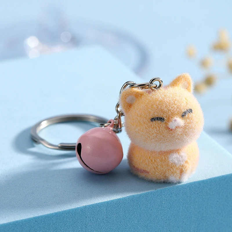 Cartoon Flocking Dog Cat Pendant Keychain For Women Girls Simple Lovely Car Keyring Creative Bag Decoration Accessories Gifts