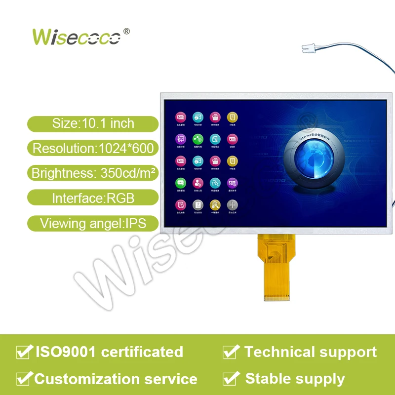 OEM 10.1 Inch Lcd 1024*600 350 Nits RGB interface Industrial Panel 50 Pins Interface Tft Lcd for Medical Equipment
