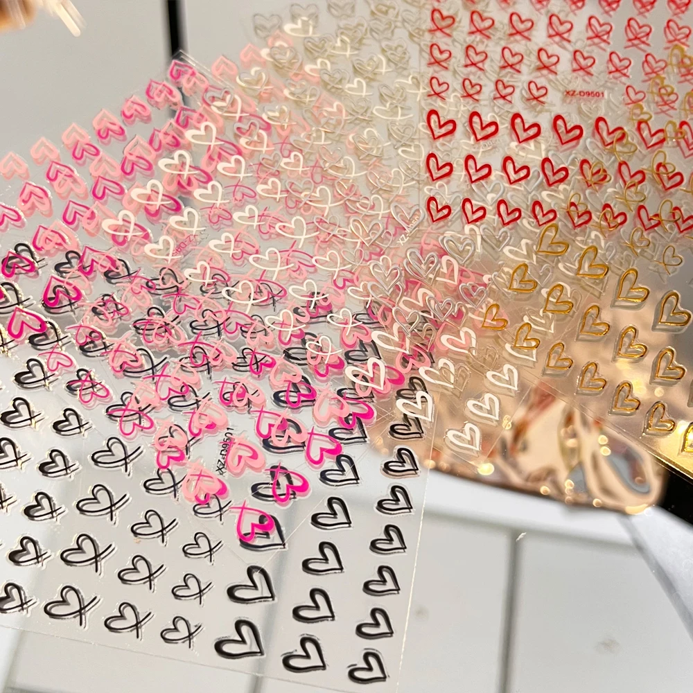 8 unids/set de calcomanías de uñas de corazón Irregular francés 3D rojo rosa oro amor-corazón pegatinas de uñas autoadhesivas para el Día de San Valentín manicura DIY