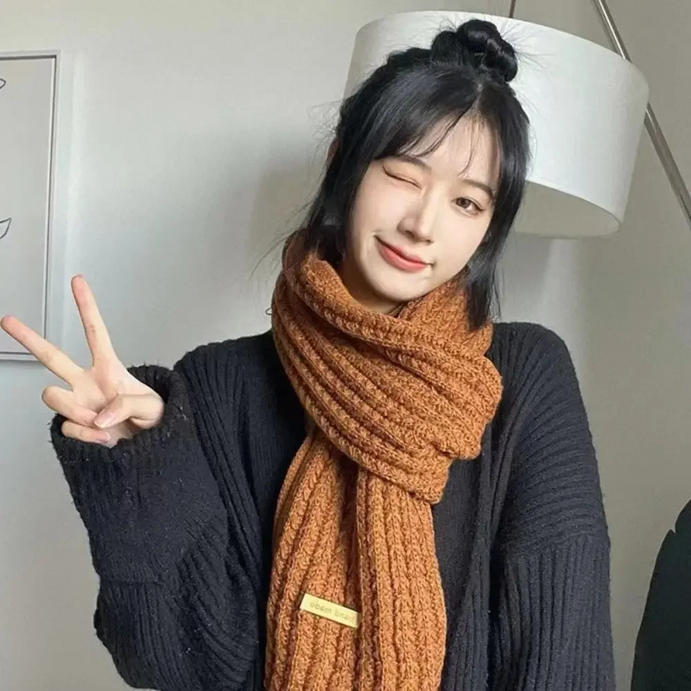

Fashion Korean Style Solid Color Knit Scarf Thicken Casual Winter Knitted Scarves Windproof Warm Men Women Scarf Gifts