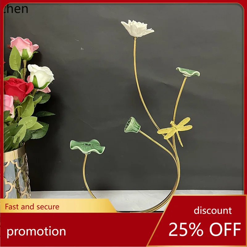 

ZML Lotus Ornament New Chinese Style Iron Art Ceramic Lotus Craft Decoration for Home Living Room, Entryway, and TV Cabinet
