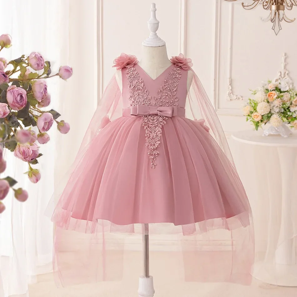 New Kid Long Elegant Dress for Young Girls Flower Girl Princess Dresses White Formal Clothes From 4 to12 Years Xmas Dress ASQ03