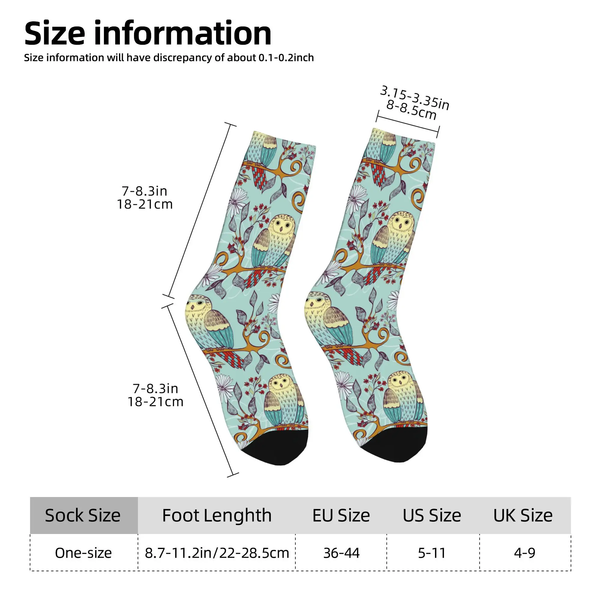 1pc Owl Sitting on the Branches  Printed Men's Socks Novelty Hip Hop Harajuku Pattern Crew Sock Casual Gift
