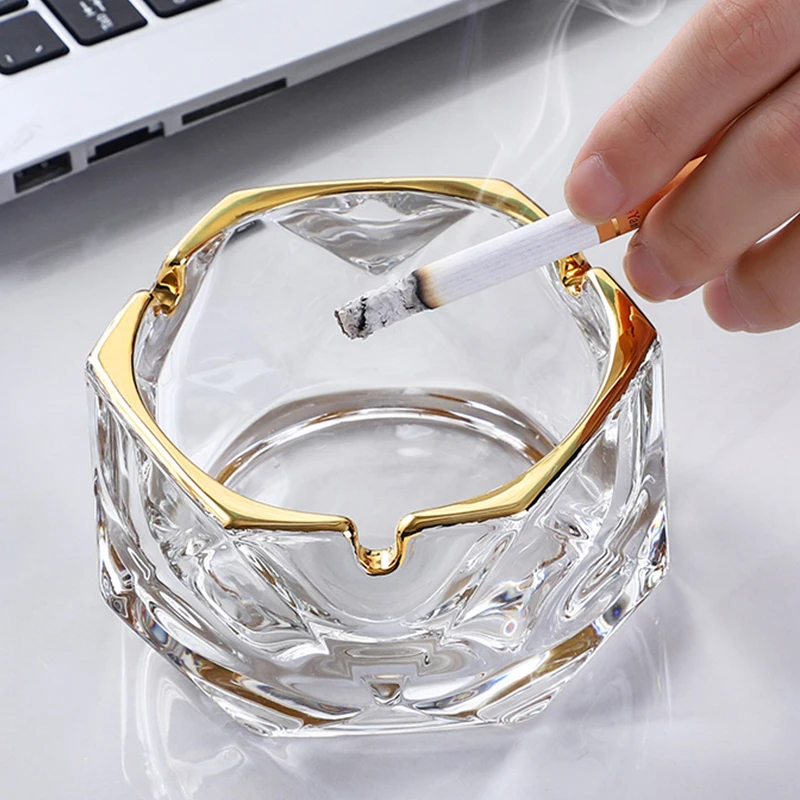 

Light luxury creative ashtray home living room office hotel commercial high-grade crystal glass anti-fly ash smoke cup