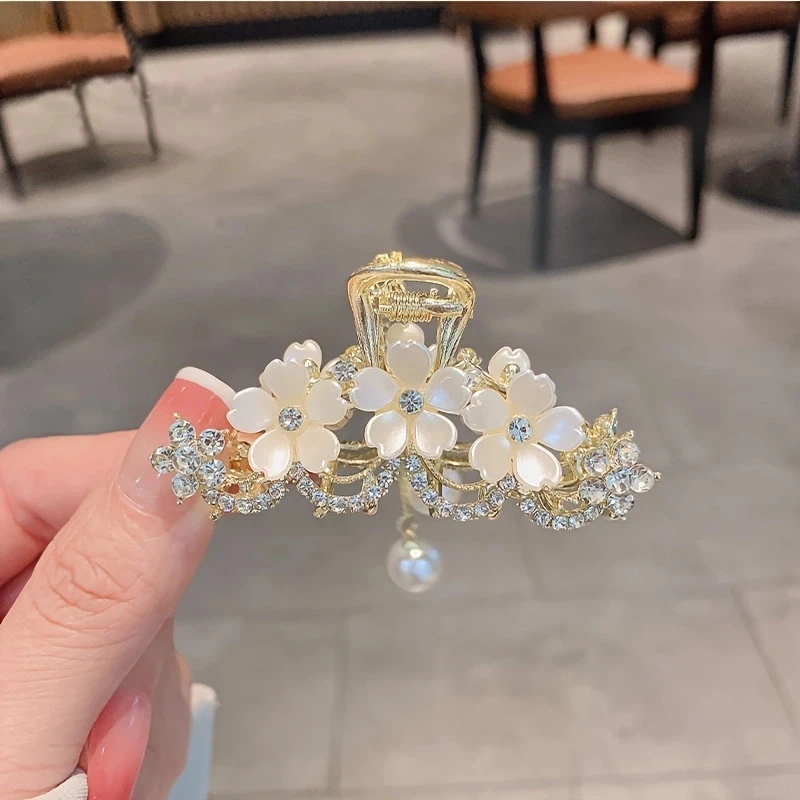 1pc zinc alloy rhinestone flower grab clip, high-end elegant rose hair ornament, exquisite and high-value half clip, exquisite h