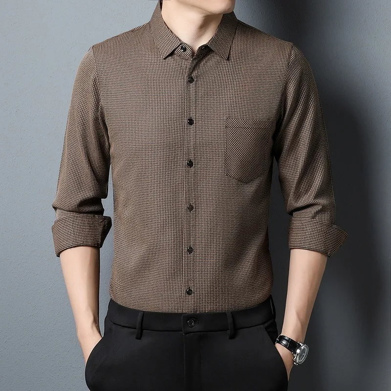 Spring and Autumn Long Sleeve Shirt Men's Loose Casual Lapel Collar Cardigan Formal Top