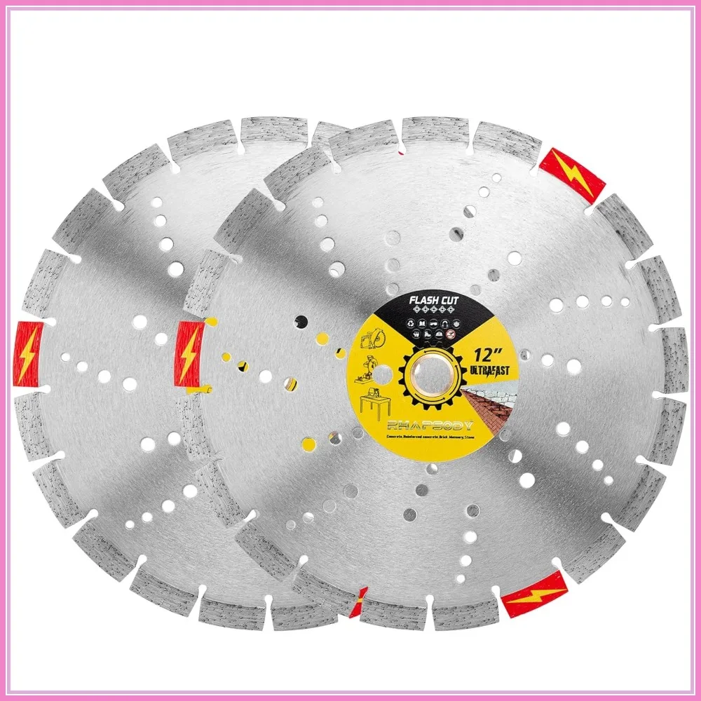 

12-Inch Ultrafast Diamond Saw Blade 2-Pack, Segmented for Concrete, Masonry, Brick, Block & Stone, 1-Inch Arbor