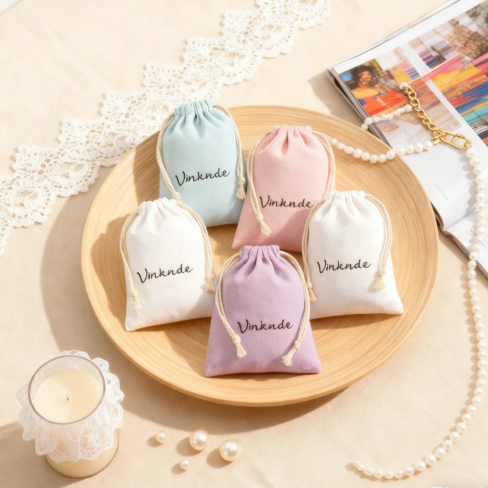 

Хлопковые подарочные пакеты с логотипом на заказ, упаковочная сумка на шнурке для ювелирных изделий, кольца для макияжа, вечерние бутылки из бисера, саше, карман, розовая хлопковая сумка