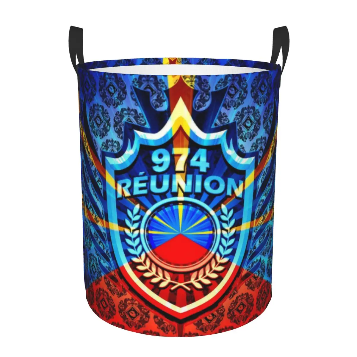 974 Reunion Island Laundry Hamper Large Clothes Storage Basket Maveli Coat of Arms Toys Bin Organizer for Boy Girl